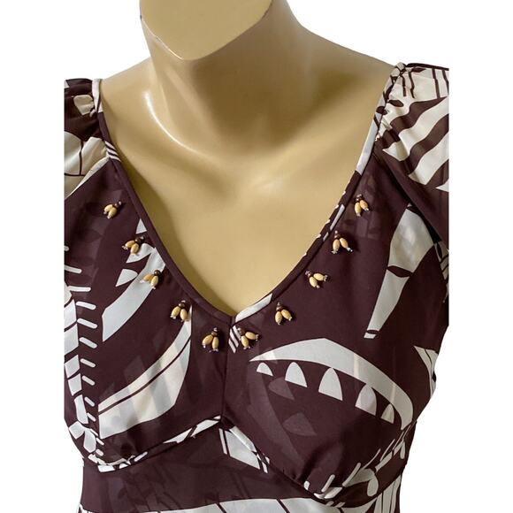 Nine & Company NINE WEST Womens Petite Size 2P V Neck Beaded Cap Sleeve Shirt - Picture 5 of 7